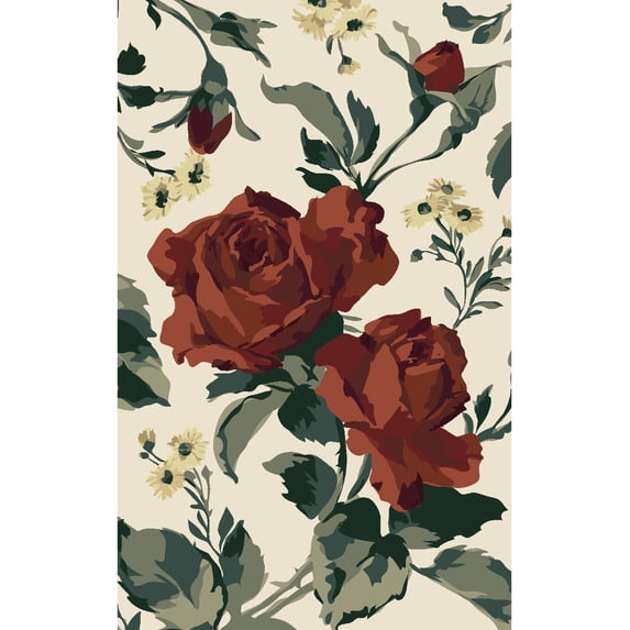SAFAVIEH Martha Stewart Rose Chintz Floral Wool Area Rug, Shortbread, 5' x 8'