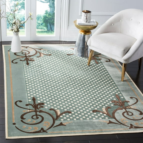 SAFAVIEH Martha Stewart Scrollwork Polk Dots Area Rug, Blue, 4' x 5'7"