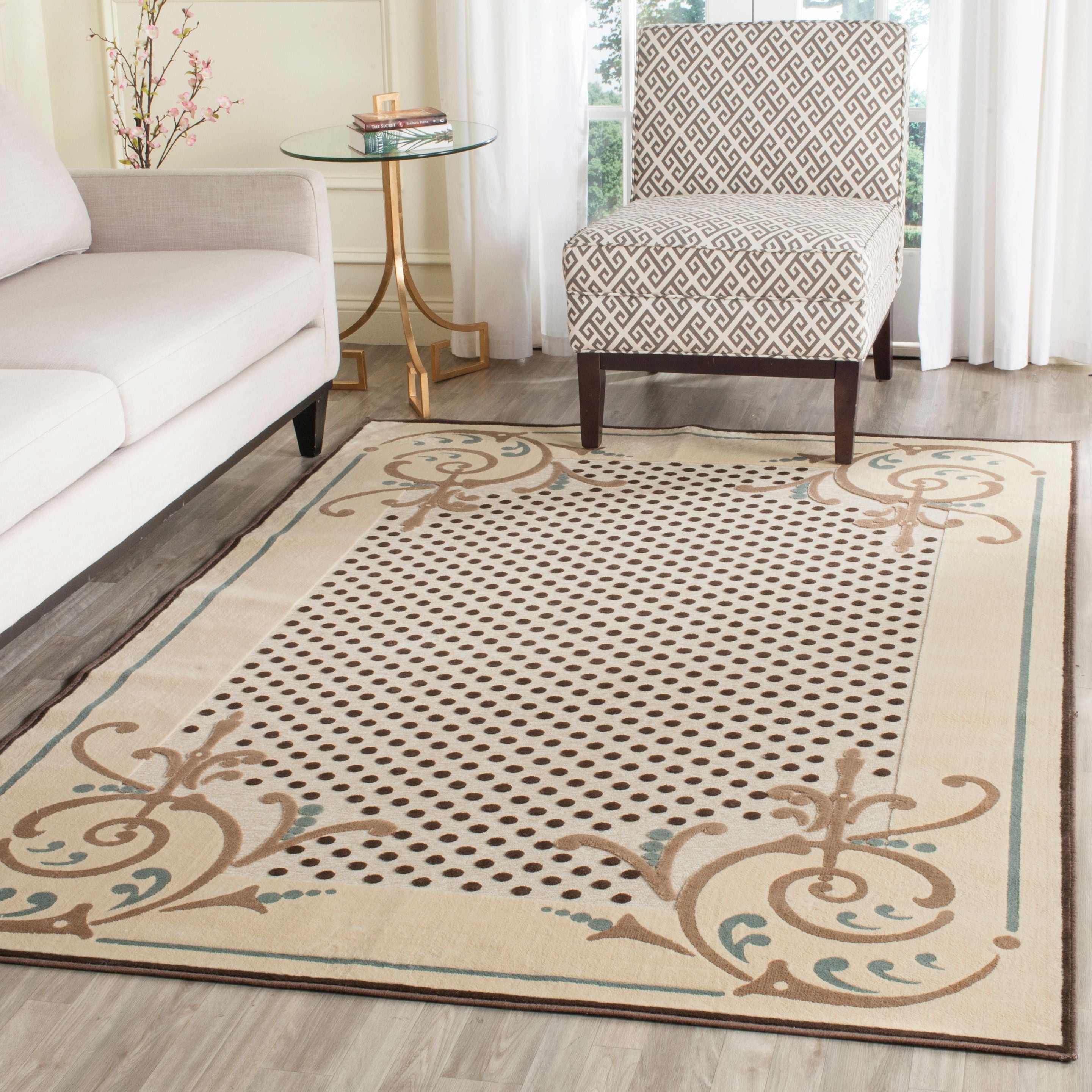Cream and Brown Tufted Wool Polka Dot Rug 8' x 10'