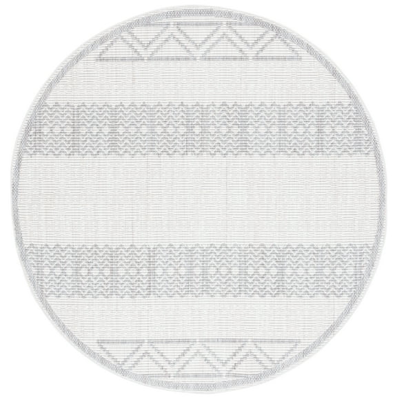 SAFAVIEH Martha Stewart Serenity Liana Striped Area Rug, Ivory/Grey, 6'7" x 6'7" Round