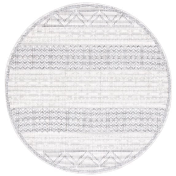 SAFAVIEH Martha Stewart Serenity Liana Striped Area Rug, Ivory/Grey, 6'7" x 6'7" Round