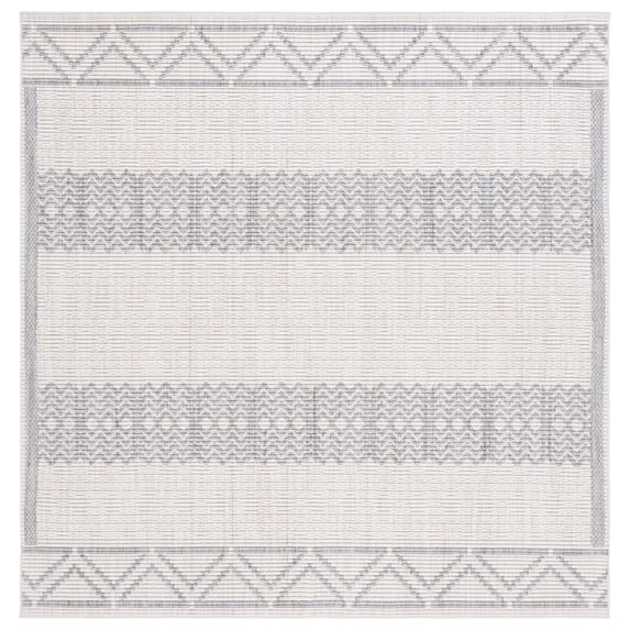 SAFAVIEH Martha Stewart Serenity Liana Striped Area Rug, Ivory/Grey, 6'7" x 6'7" Square