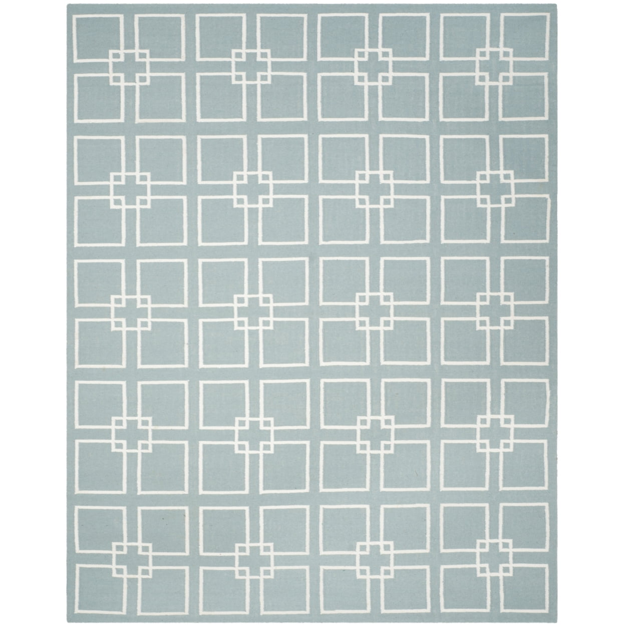 Geyser Blue Geometric Square Dance Wool & Silk 6'x9' Area Rug