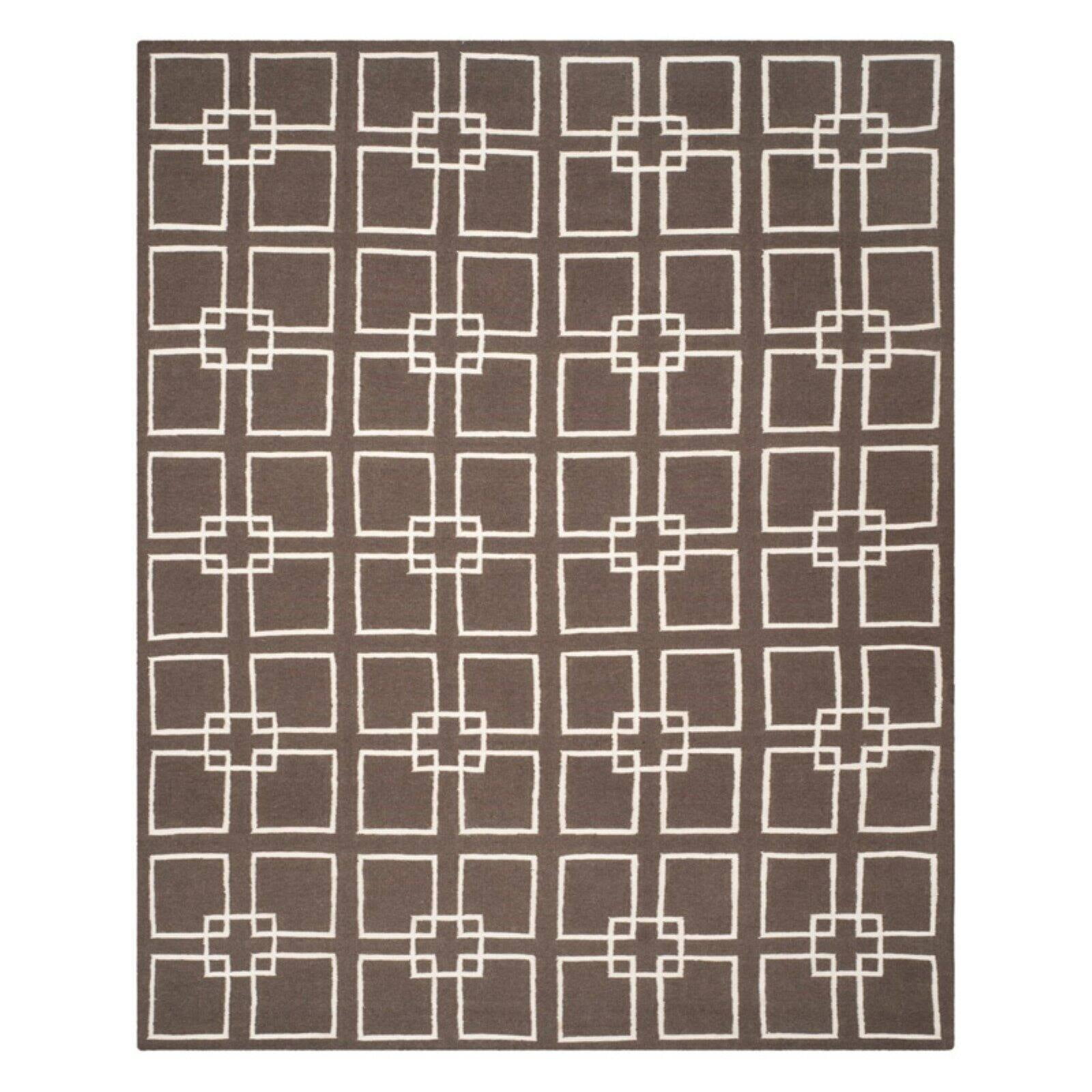 Tilled Soil Brown Geometric Wool Area Rug, 4' x 6'