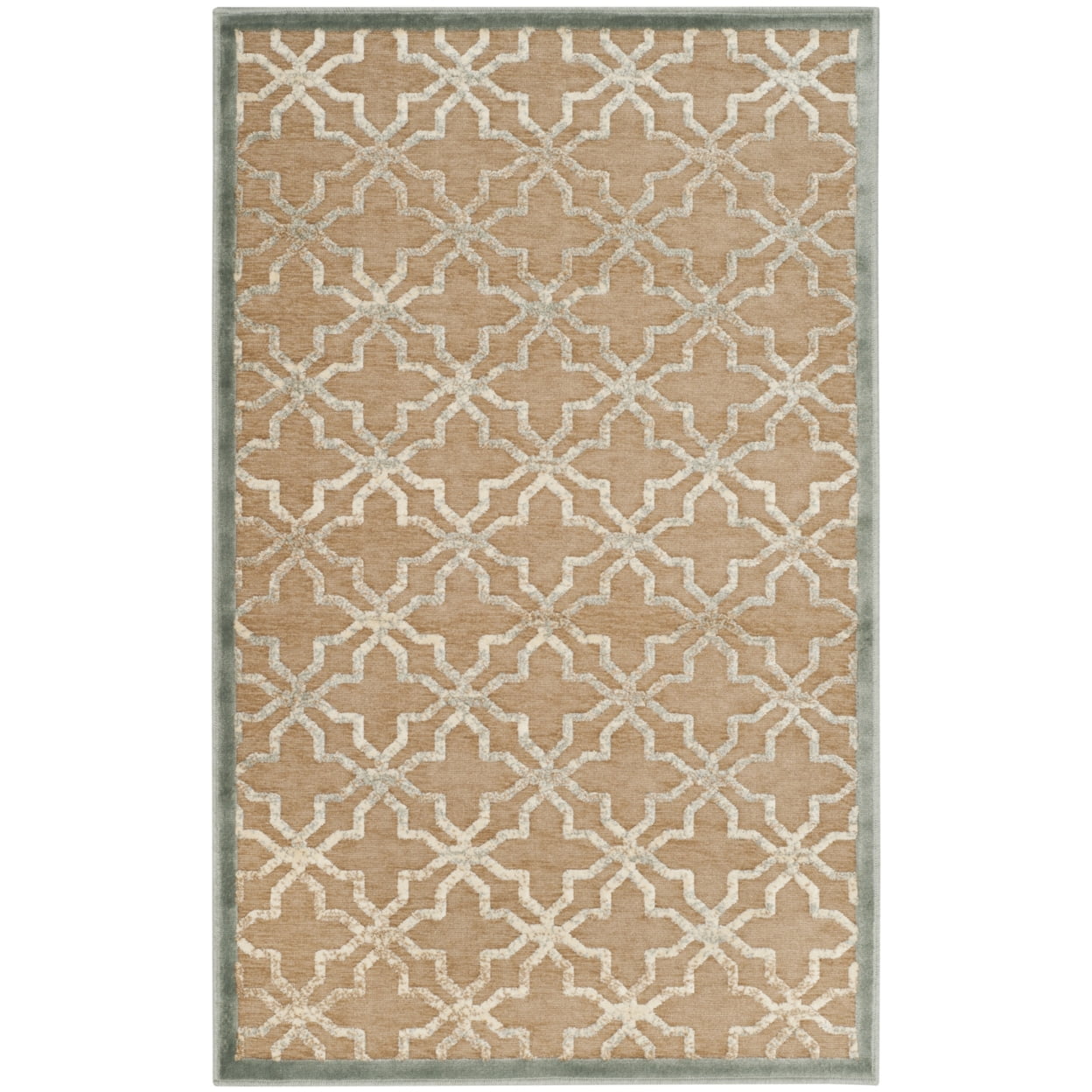 Beige and Ivory Rectangular Wool Viscose Geometric Rug