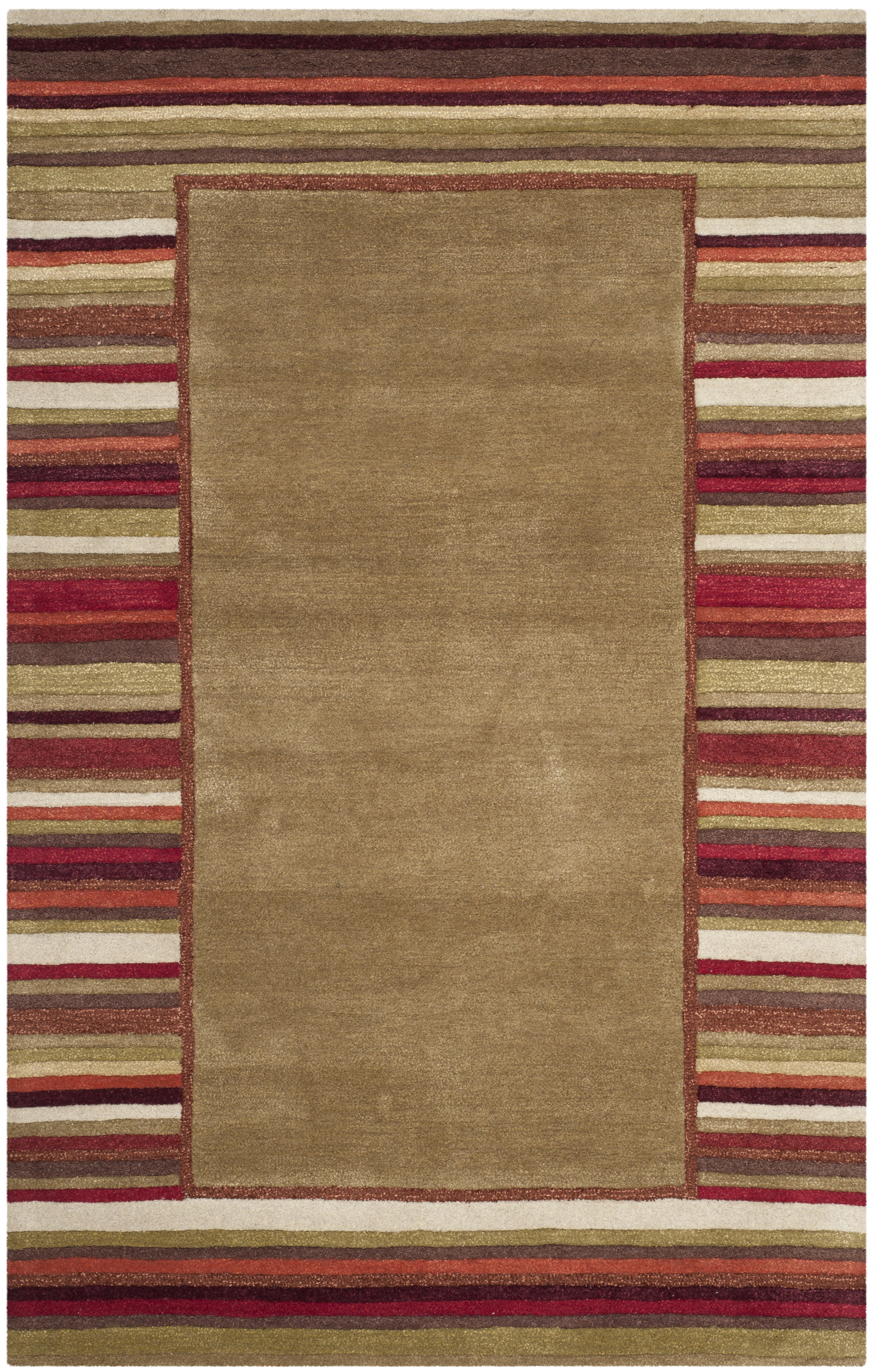 Handmade Tufted Gray Stripe Round Wool-Viscose Blend Rug