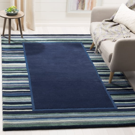 SAFAVIEH Martha Stewart Striped Border Wool Area Rug, Wrought Iron, 5' x 8'