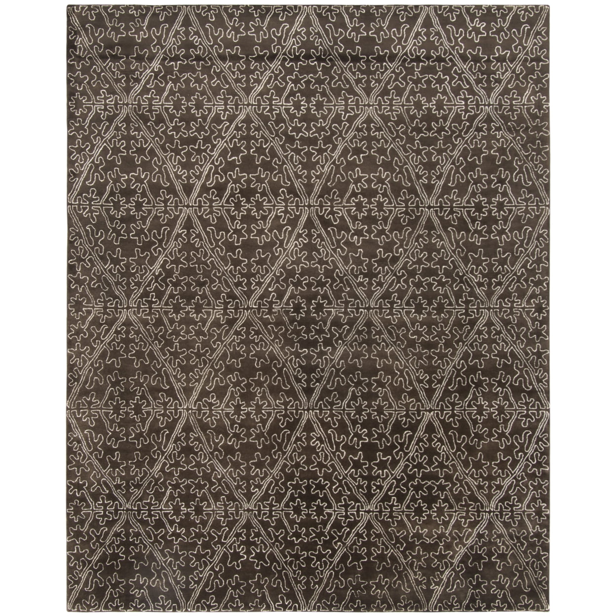 Handmade Coffee Brown Wool and Viscose Rectangular Area Rug