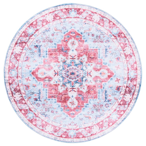 SAFAVIEH Martha Stewart Sunny Medallion Machine Washable Area Rug, Red/Blue, 6' x 6' Round