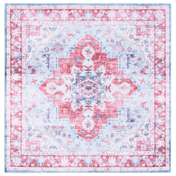 SAFAVIEH Martha Stewart Sunny Medallion Machine Washable Area Rug, Red/Blue, 6' x 6' Square