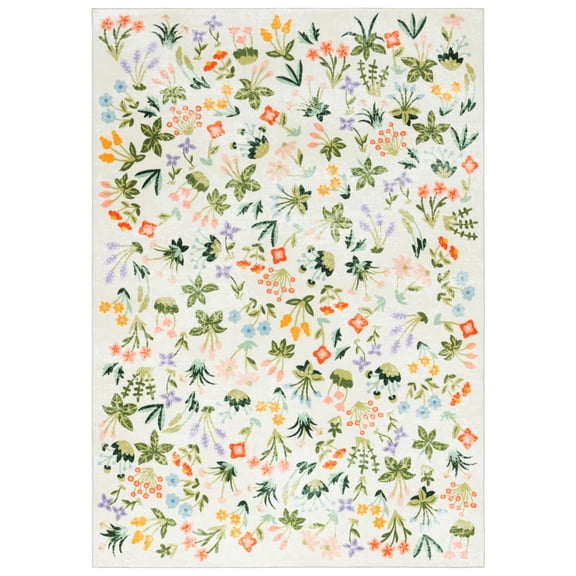 SAFAVIEH Martha Stewart Tanzil Floral Machine Washable Area Rug, Beige/Red, 4' x 6'