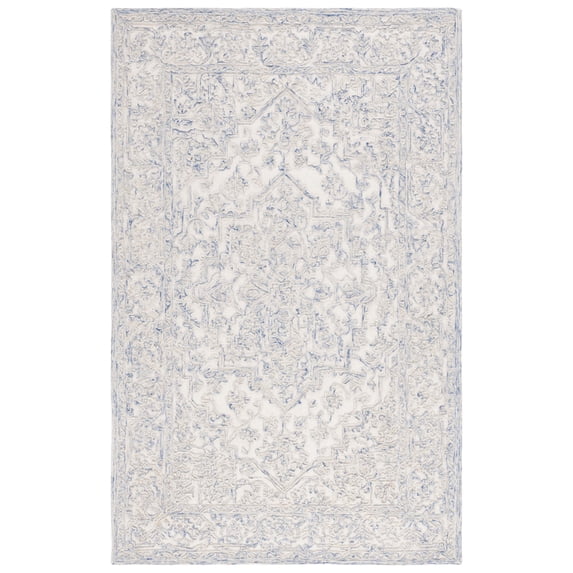SAFAVIEH Martha Stewart Trace Floral Area Rug, Ivory/Blue, 4' x 6'