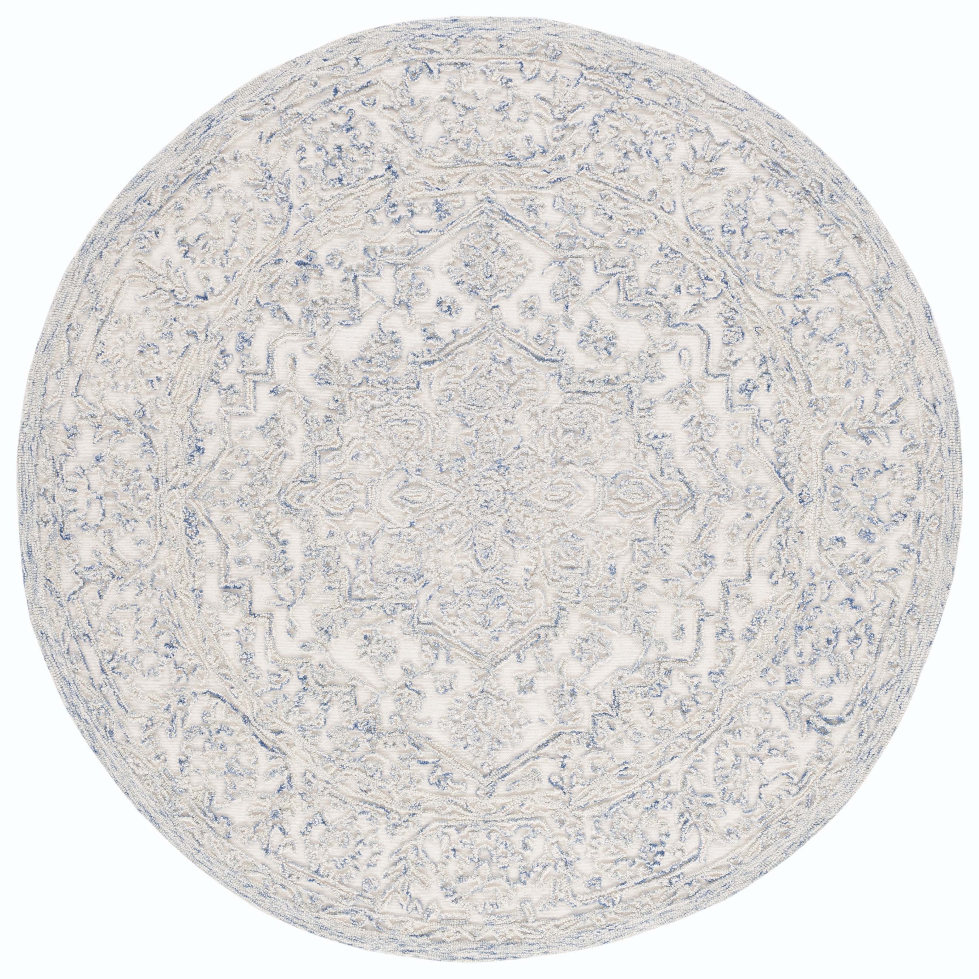 SAFAVIEH Martha Stewart Trace Floral Area Rug, Ivory/Blue, 6' x 6' Round
