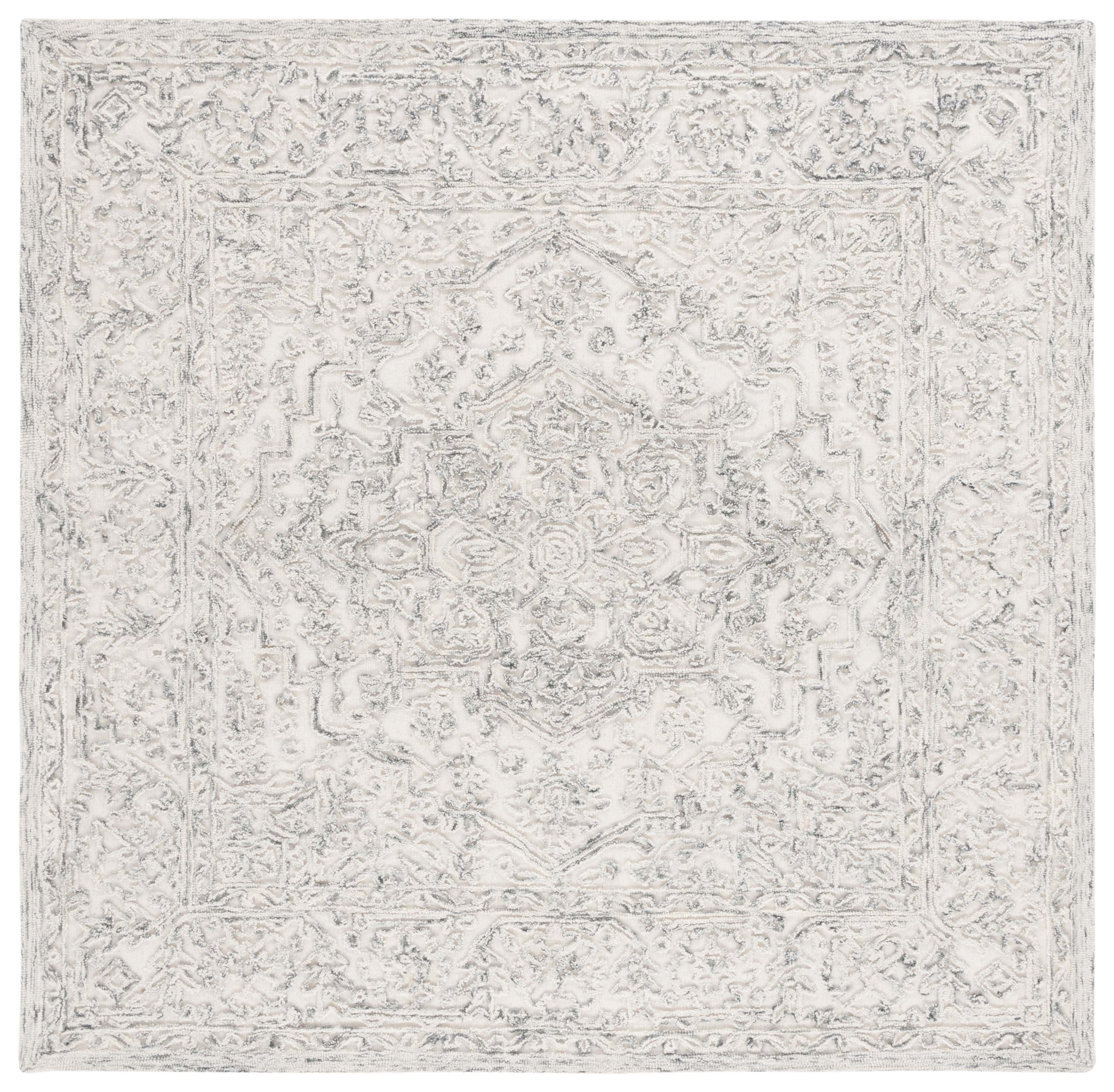 SAFAVIEH Martha Stewart Trace Floral Area Rug, Ivory/Charcoal, 6' x 6' Square