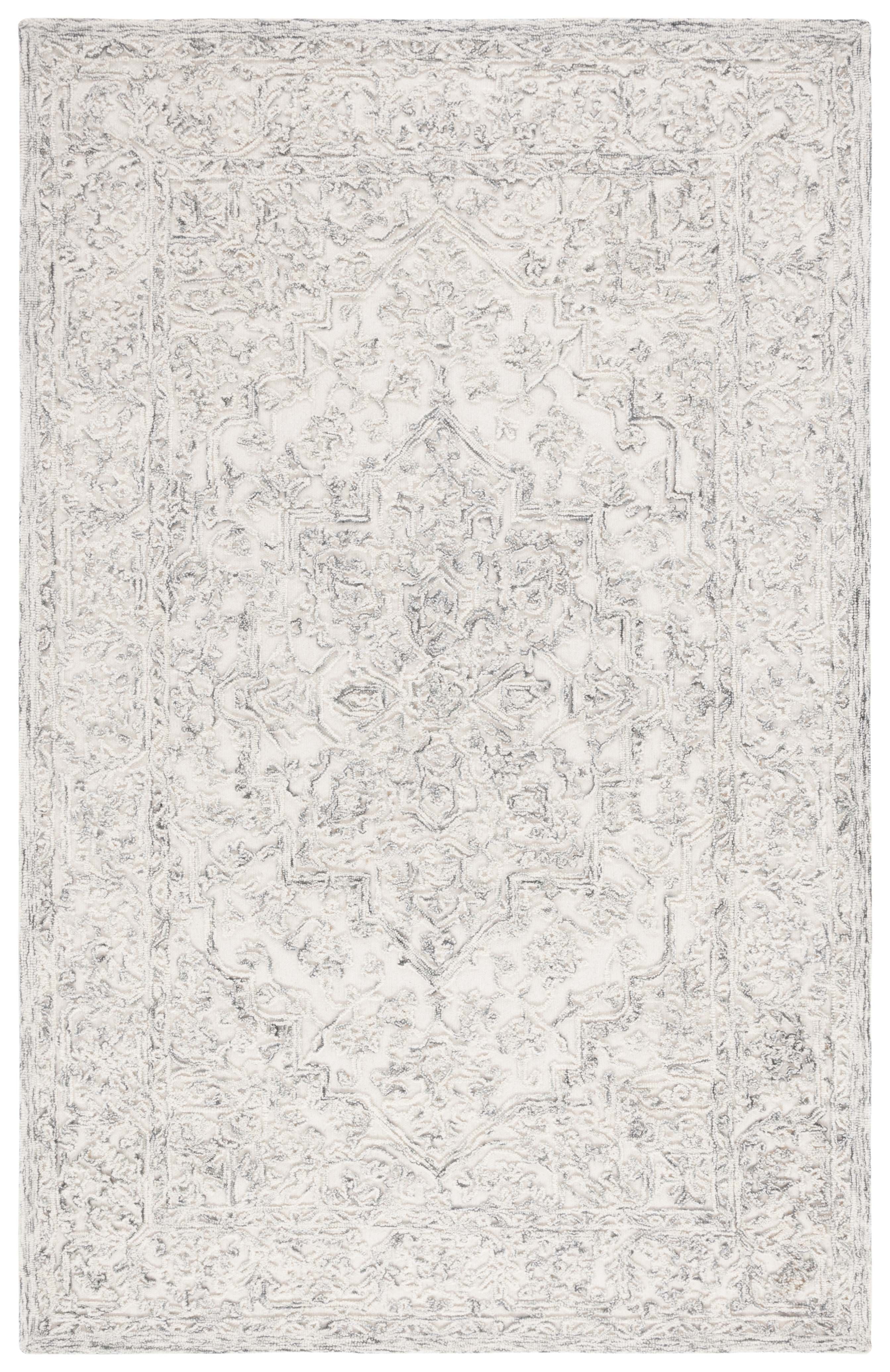 Ivory and Charcoal Tufted Wool Silk Area Rug 8'x10'