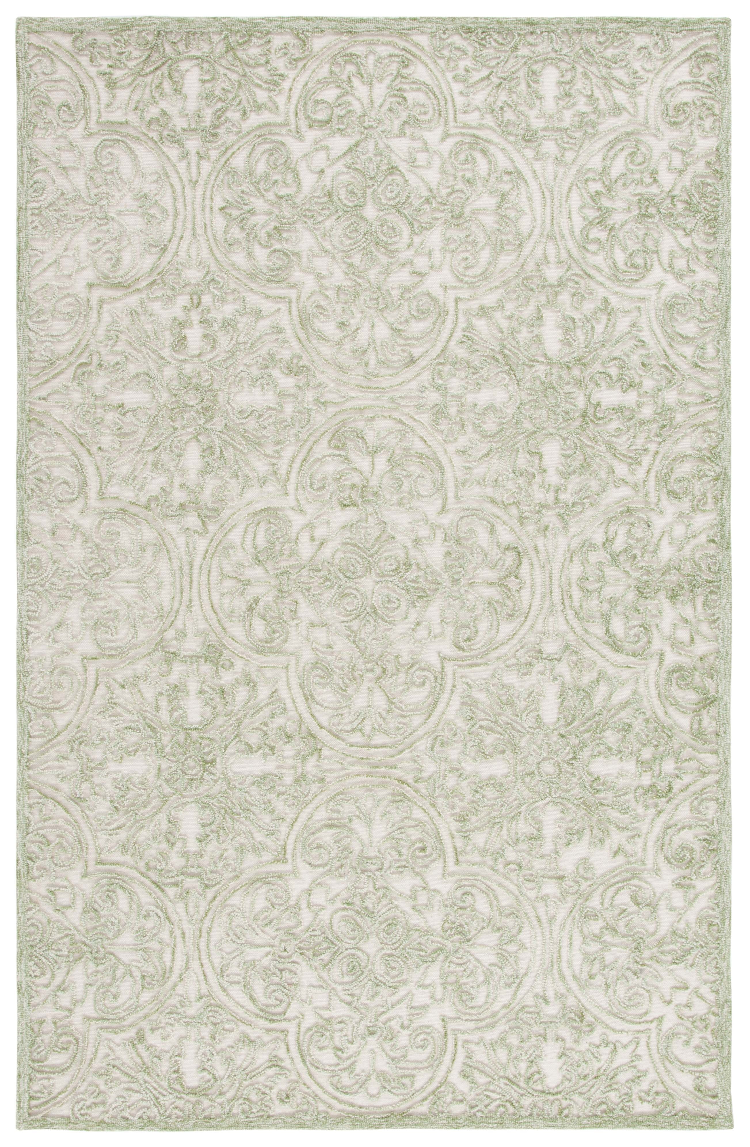 Ivory and Green Hand-Tufted Wool Round Area Rug