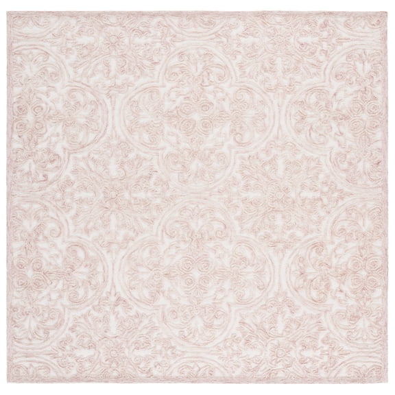 SAFAVIEH Martha Stewart Trace Justina Floral Area Rug, Ivory/Pink, 4' x 4' Square