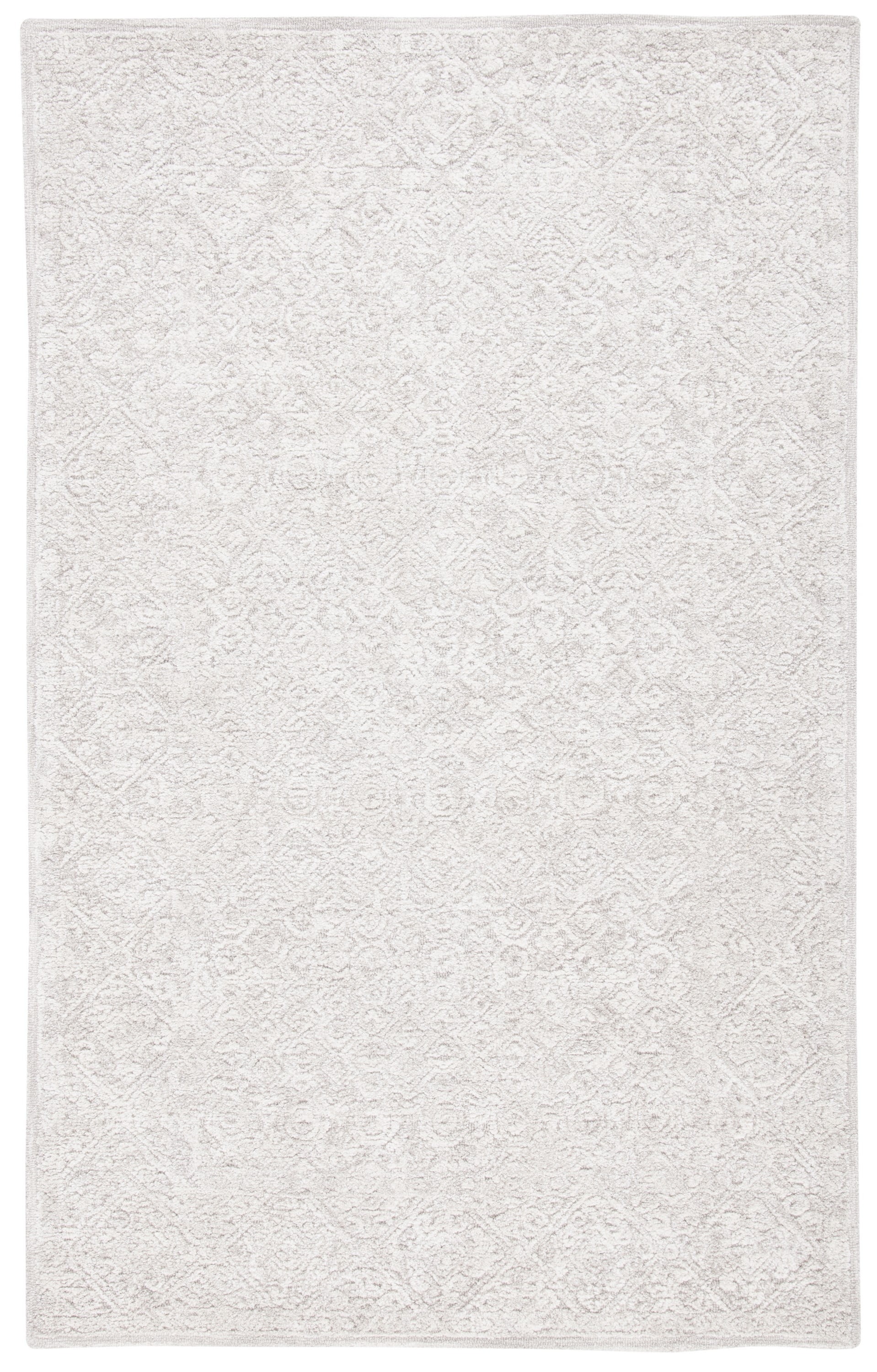 Light Grey Tufted Wool and Silk 3' x 5' Area Rug