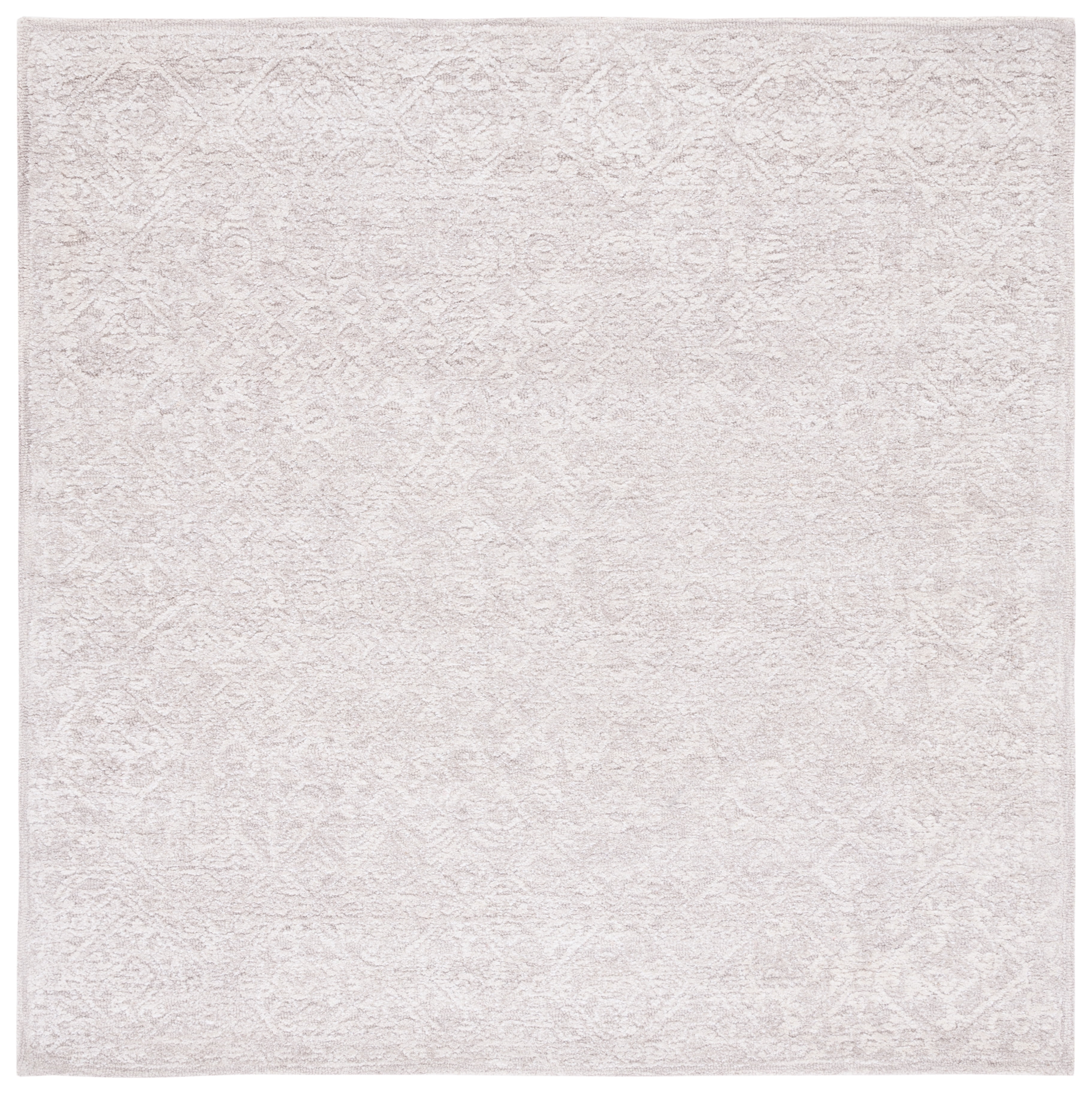 Light Gray Tufted Wool Silk Square Rug