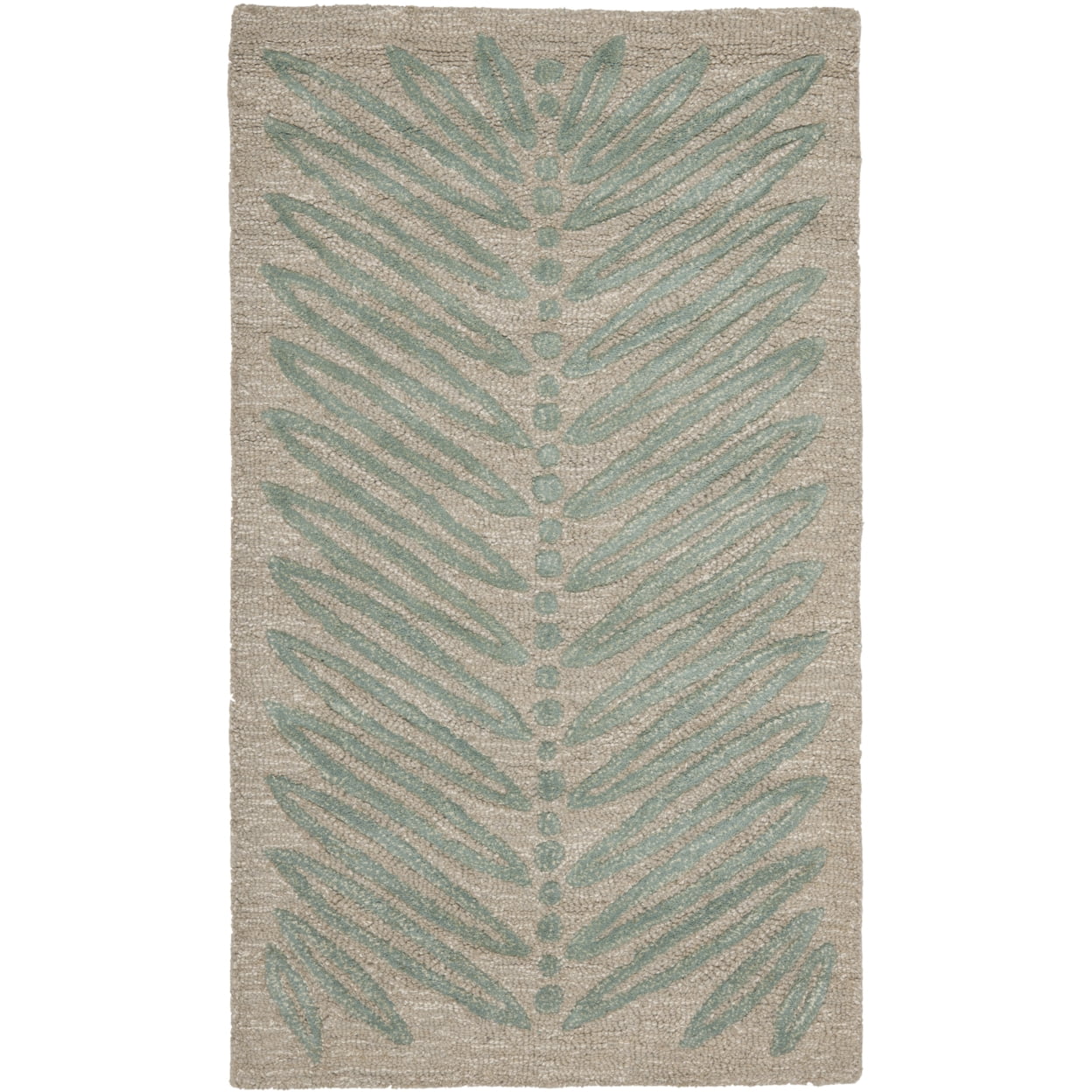 Hand-Tufted Chevron Leaves Blue Wool and Viscose 30" Rug