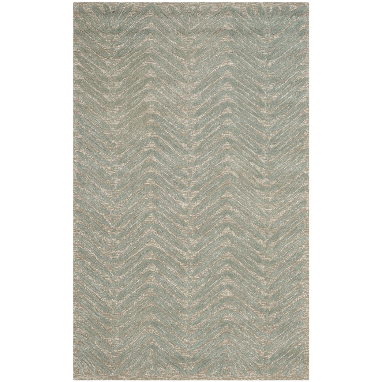Hand-Tufted Chevron Leaves Blue Wool and Viscose 30" Rug