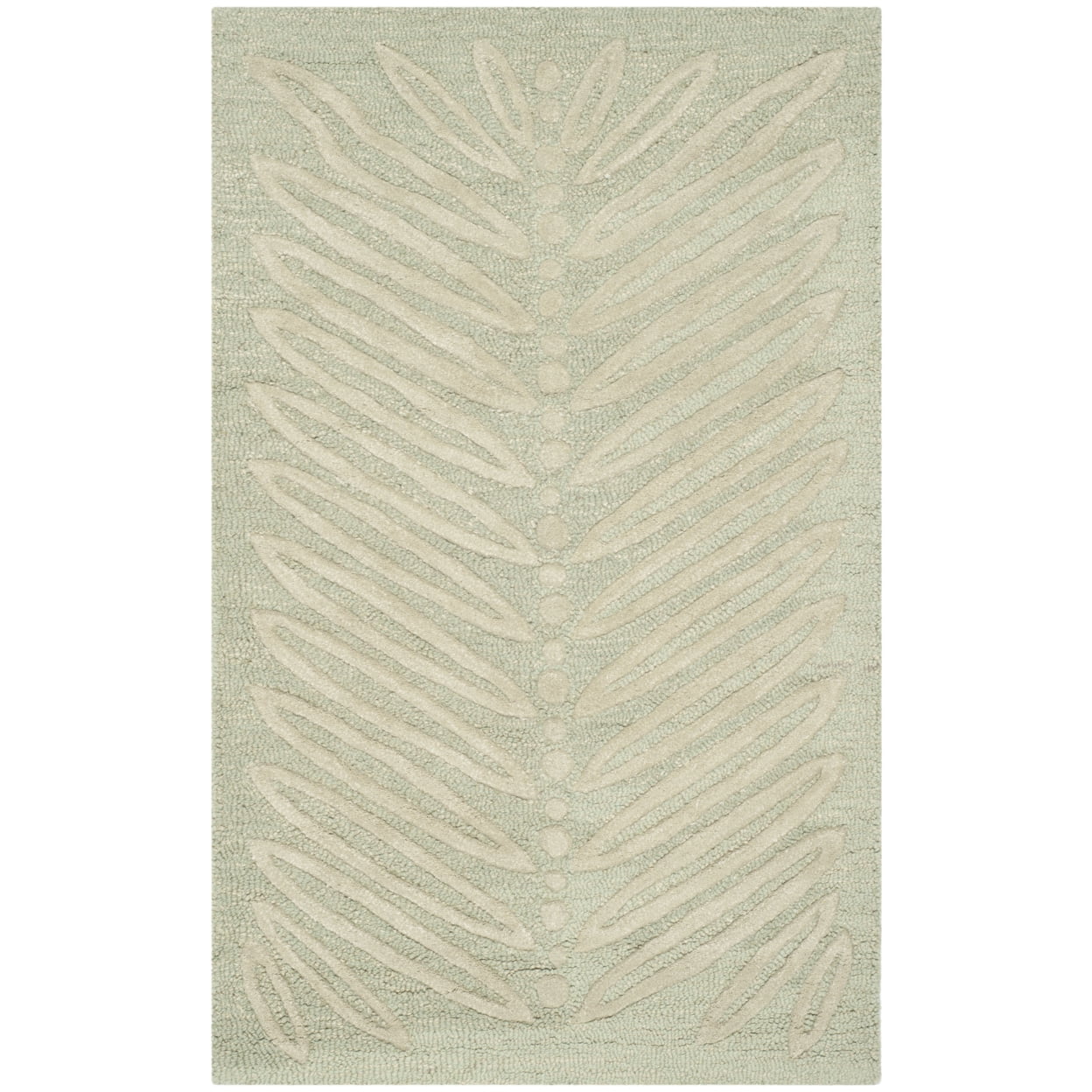 Handmade Green Wool and Viscose Chevron Leaves Rug