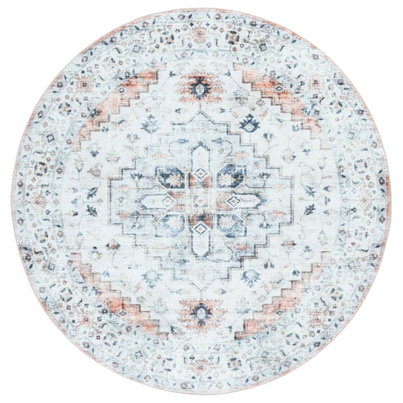 SAFAVIEH Martha Stewart Vanessa Medallion Machine Washable Area Rug, Sage/Light Rust, 6' x 6' Round