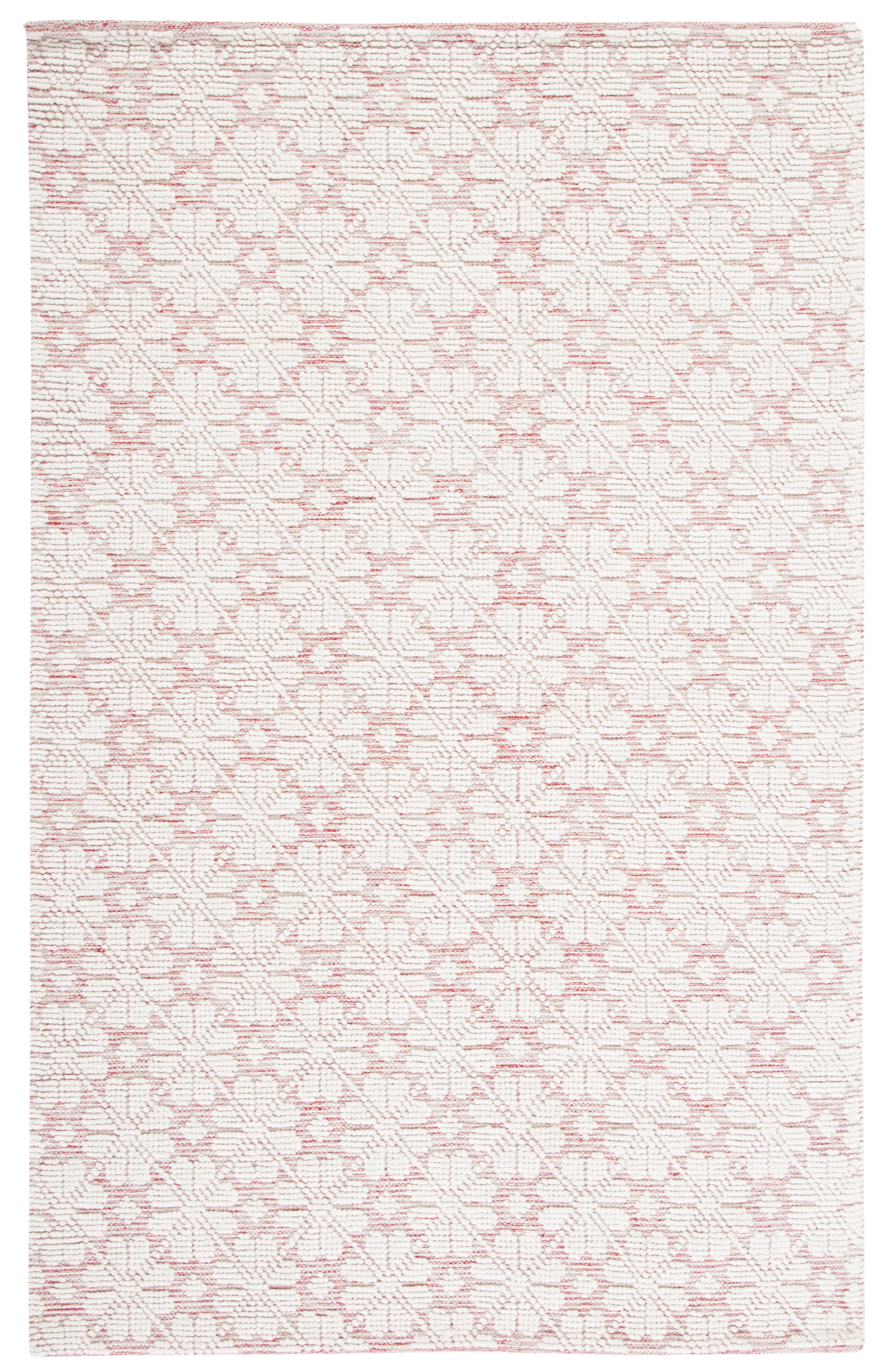 Ivory and Red Hand-Knotted Wool 6' x 9' Area Rug