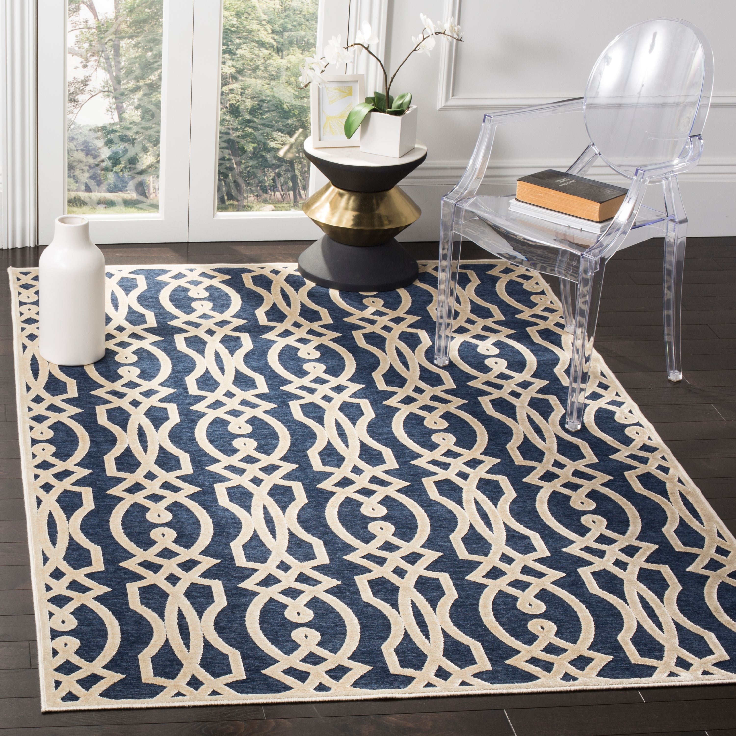 Handmade Reversible Blue Spot 5' x 7' Viscose-Cotton Blend Rug