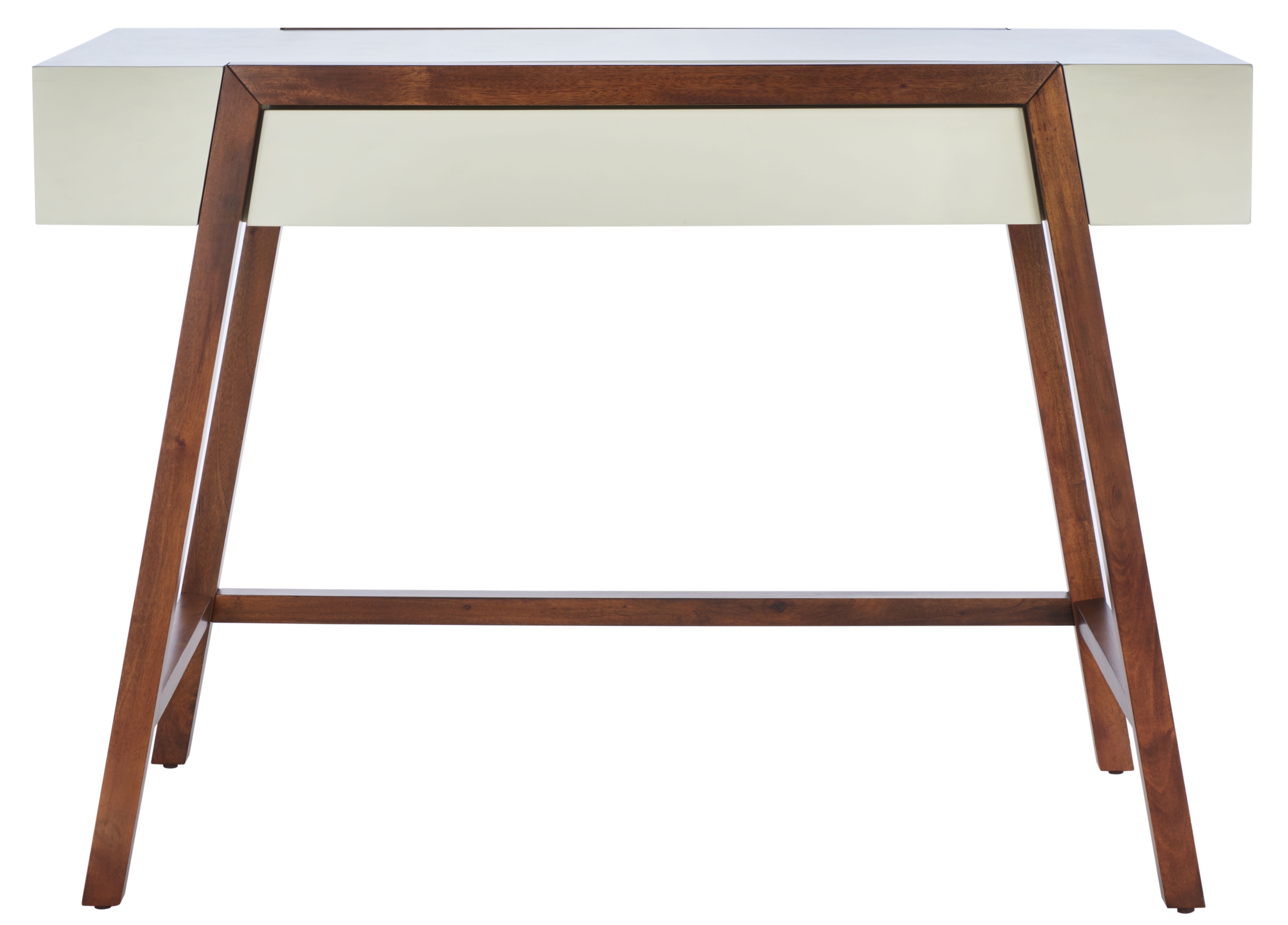 Mid-Century Modern White and Walnut Writing Desk with Drawer