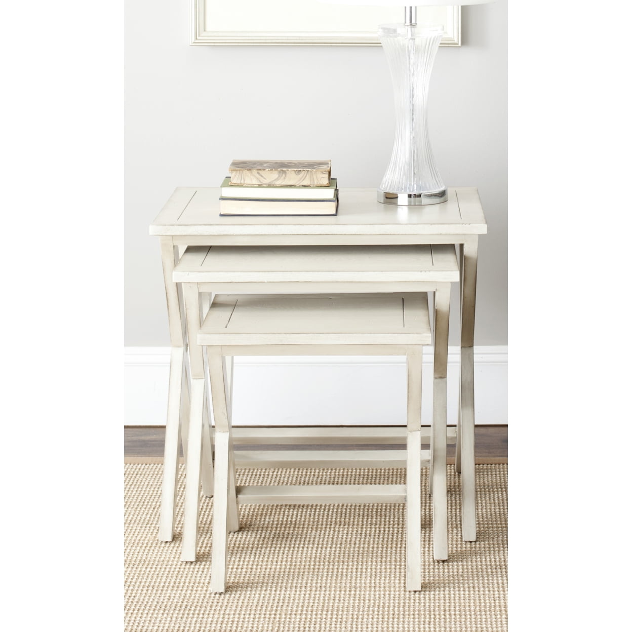 SAFAVIEH Maryann Stacking Tray Tables White Birch