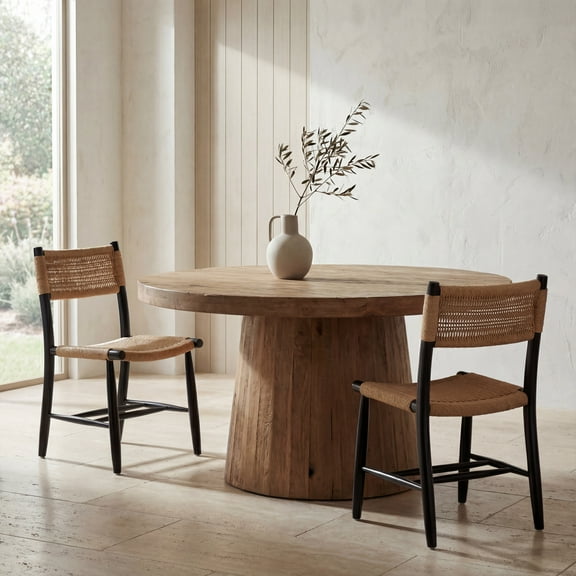 SAFAVIEH Masha Coastal Paper String Solid Dining Bistro Chair, Natural/Black (Set of 2)