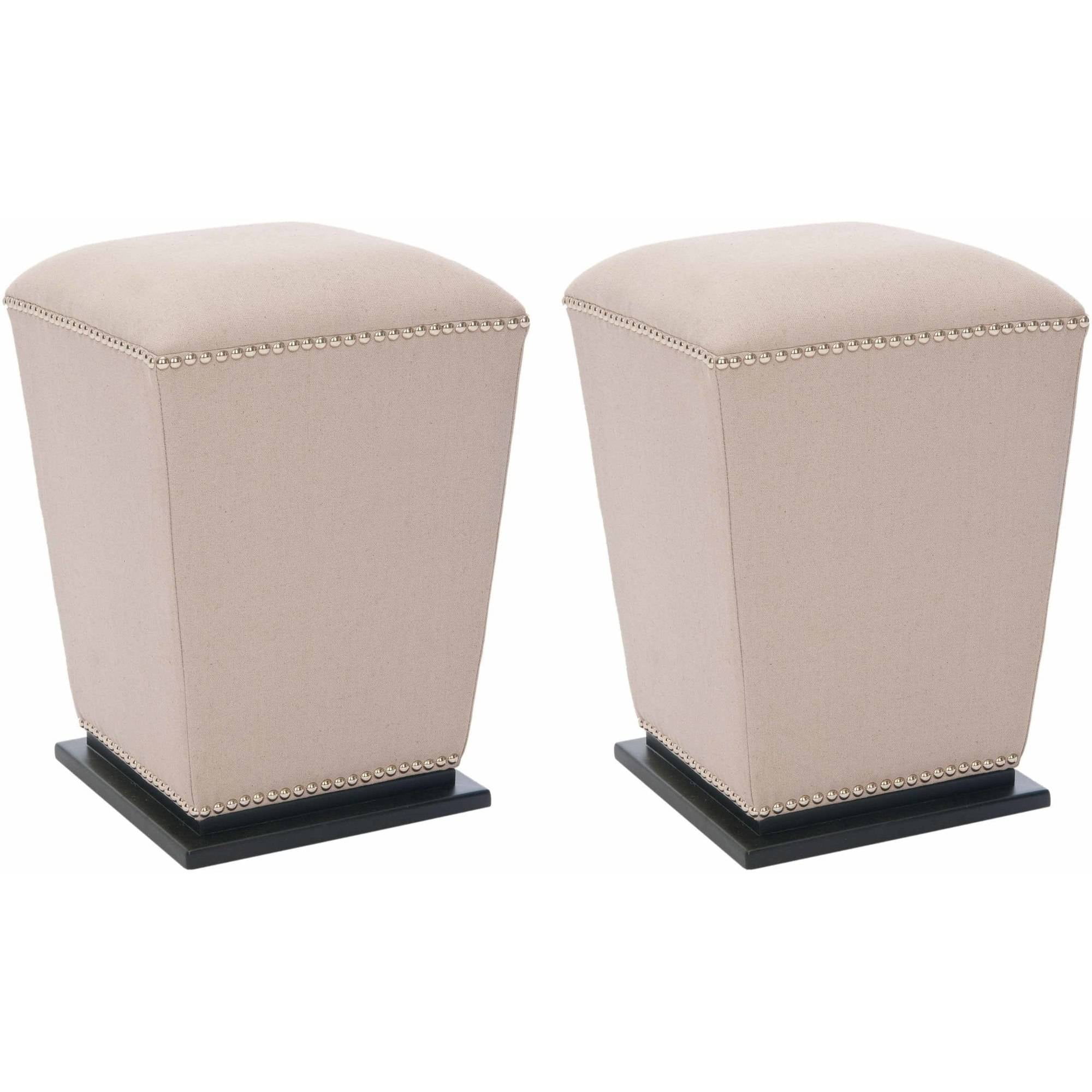 SAFAVIEH Mason Beechwood Linen Upholstered Ottoman, Taupe, Set of 2