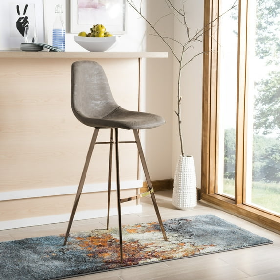 SAFAVIEH Mathison Contemporary Glam Bar Stool with Foot Rest, Taupe