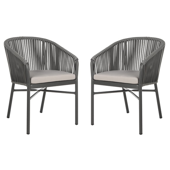 SAFAVIEH Matteo Stackable Outdoor Patio Rope Chair, Grey, Set of 2