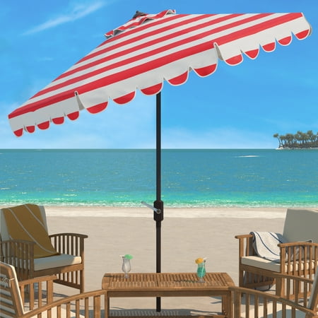 SAFAVIEH Maui 9' Market Crank Striped Tilt Patio Umbrella, Red Stripe