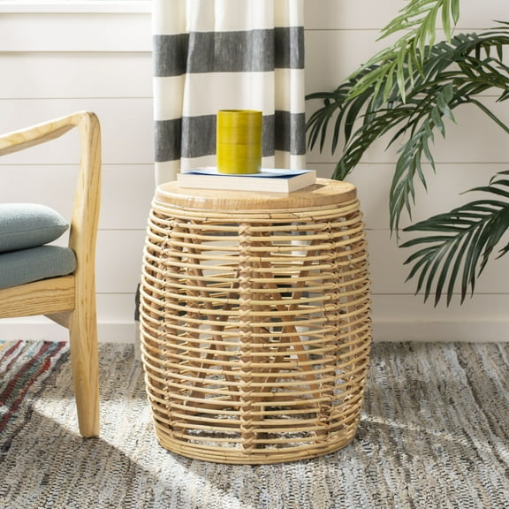 SAFAVIEH Maui Nautical Rattan Round Drum Stool Table, Natural