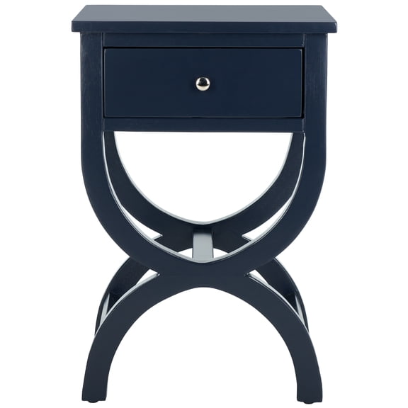 SAFAVIEH Maxine Solid Nightstand with Storage Drawer, Navy (18 in. W x 15 in. D x 26.8 in. H)