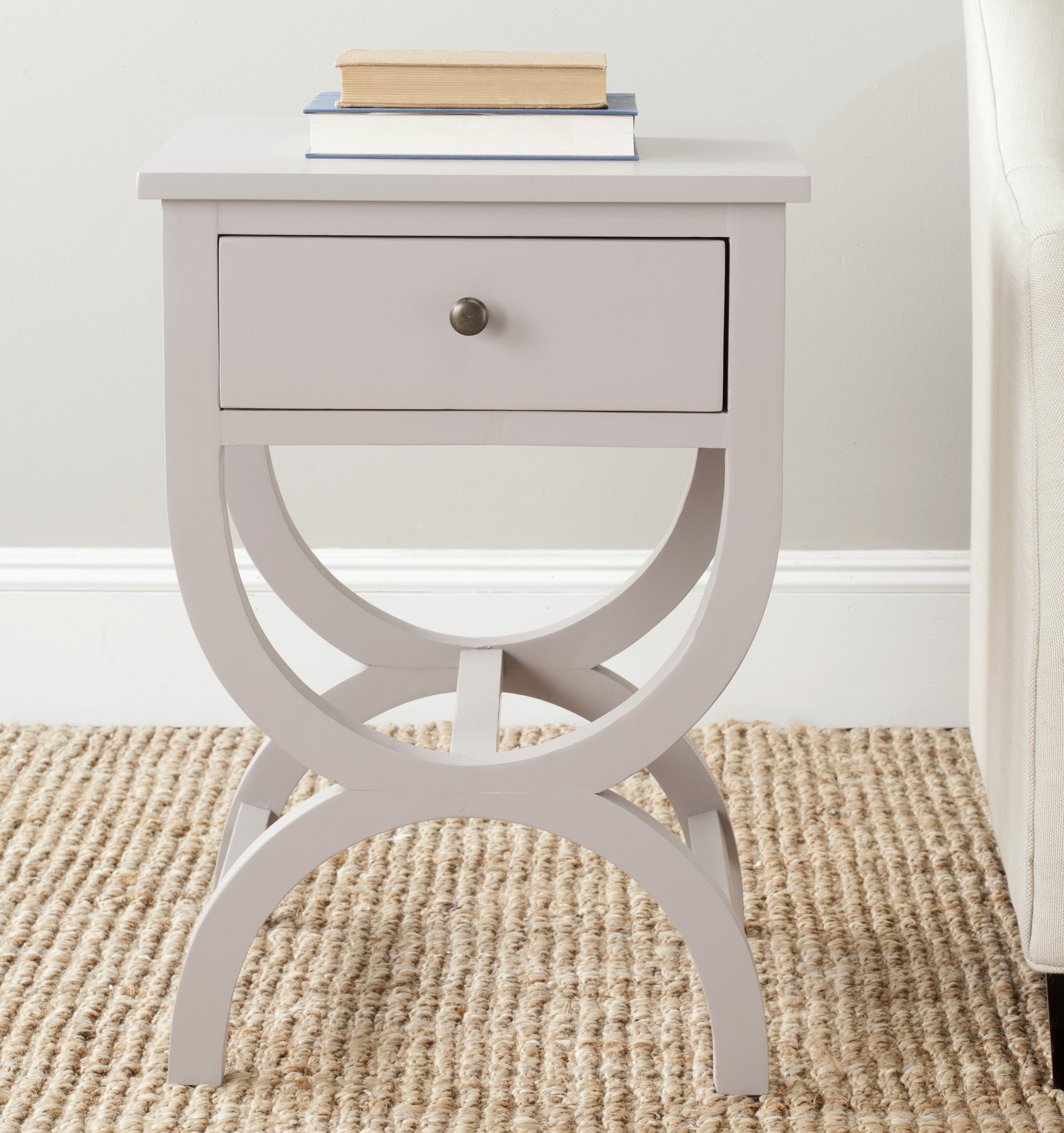 Dalat Vintage White Poplar Wood Night Table with Zinc Knob