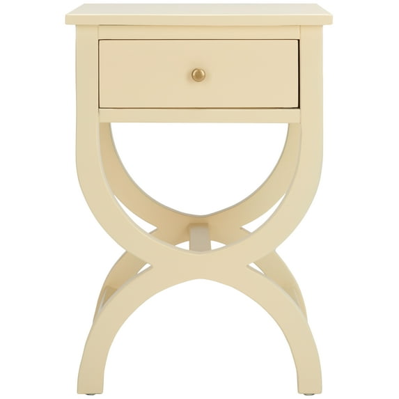 SAFAVIEH Maxine Solid Nightstand with Storage Drawer, Vanilla (18 in. W x 15 in. D x 26.8 in. H)