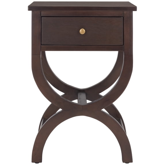 SAFAVIEH Maxine Solid Nightstand with Storage Drawer, Walnut (18 in. W x 15 in. D x 26.8 in. H)