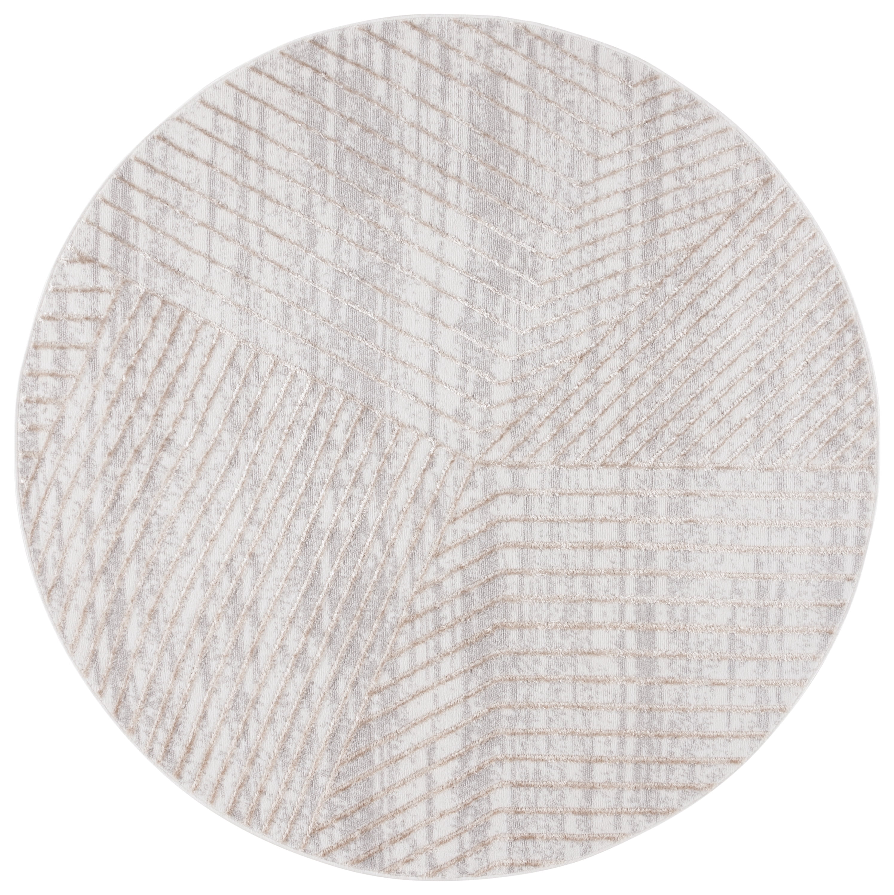 SAFAVIEH Maya Sheldon Geometric Striped Area Rug, Ivory/Beige, 6'7" x 6'7" Round