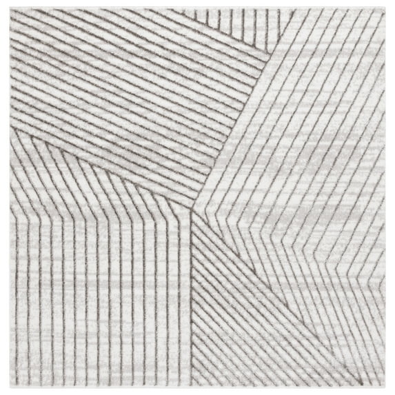 SAFAVIEH Maya Sheldon Geometric Striped Area Rug, Ivory/Grey, 6'7" x 6'7" Square