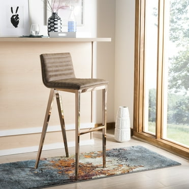 SAFAVIEH Mckay Contemporary Glam Bar Stool with Foot Rest, Brown
