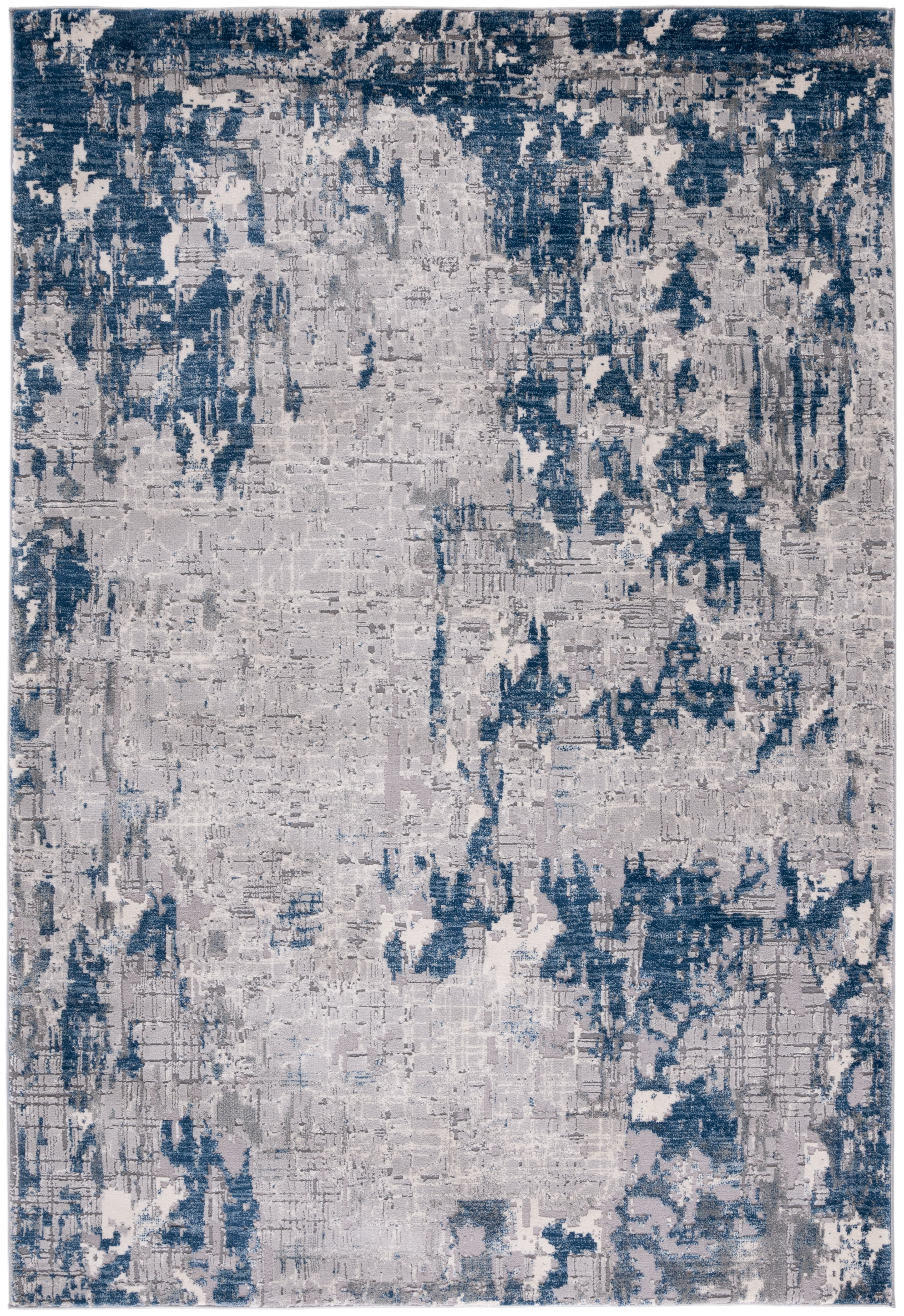 Gray and Blue Abstract Synthetic Rectangular Area Rug, 6'7" x 9'