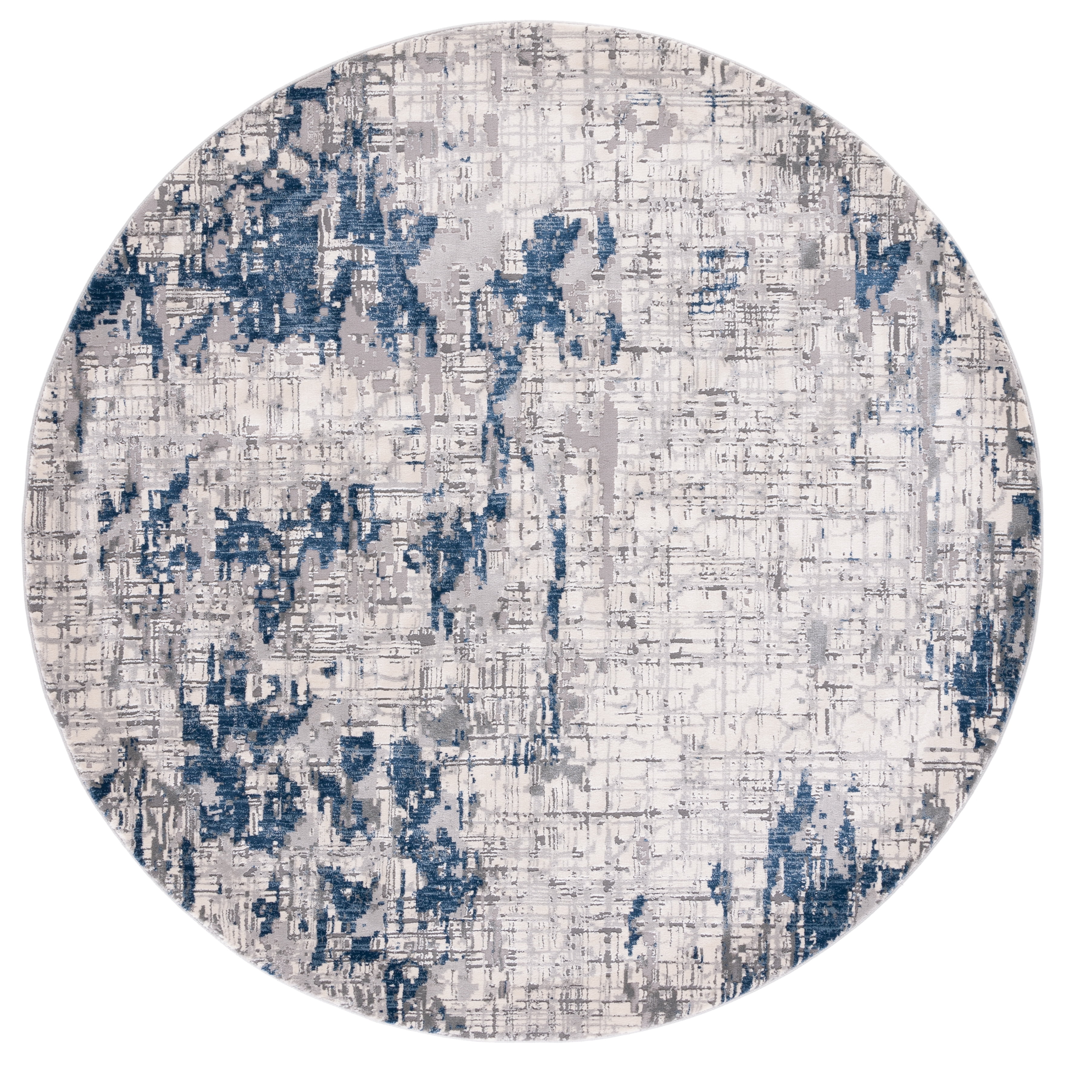 Gray and Blue Abstract Round Synthetic Area Rug, 79"