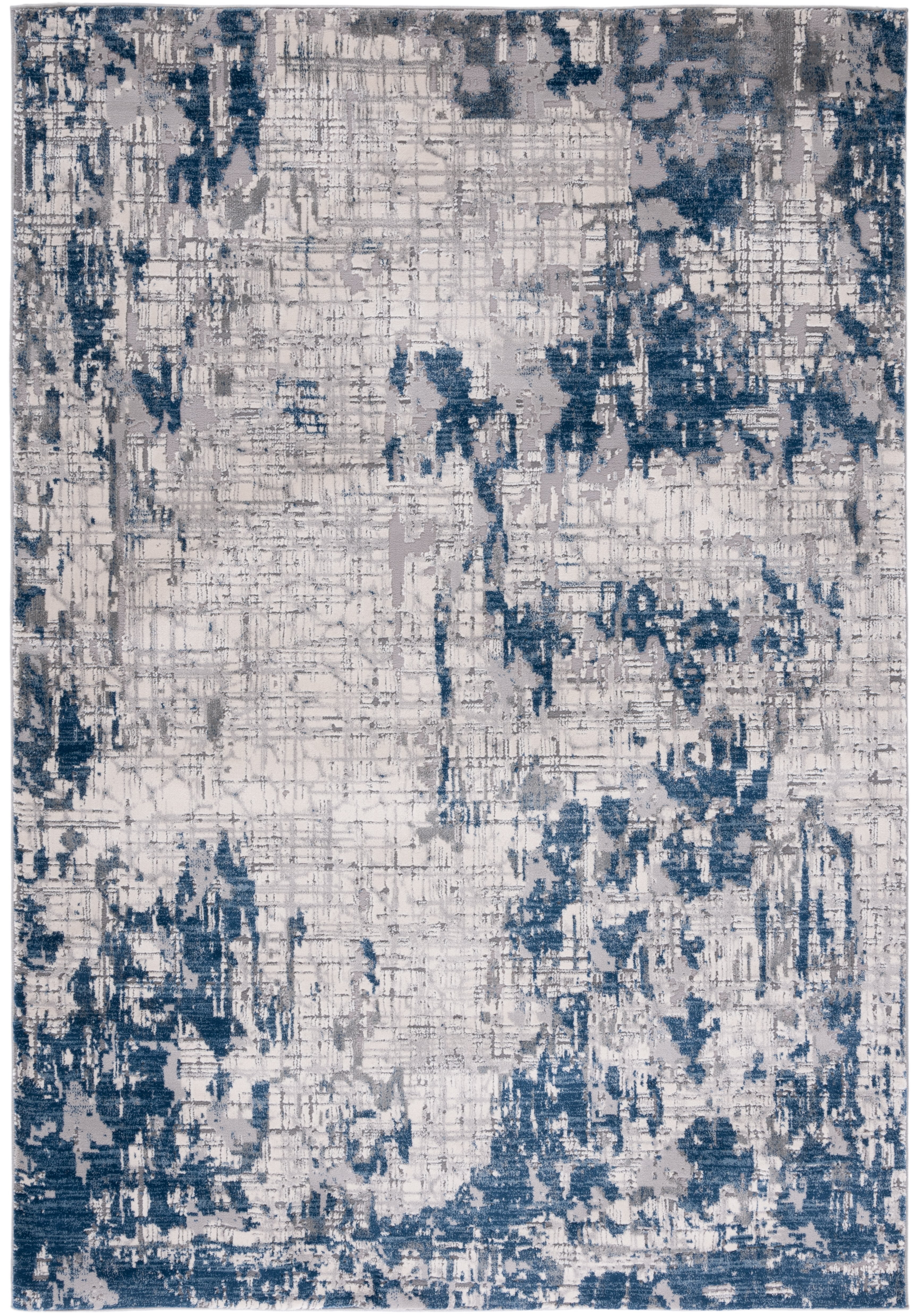 Large Blue and Gray Abstract Synthetic Area Rug
