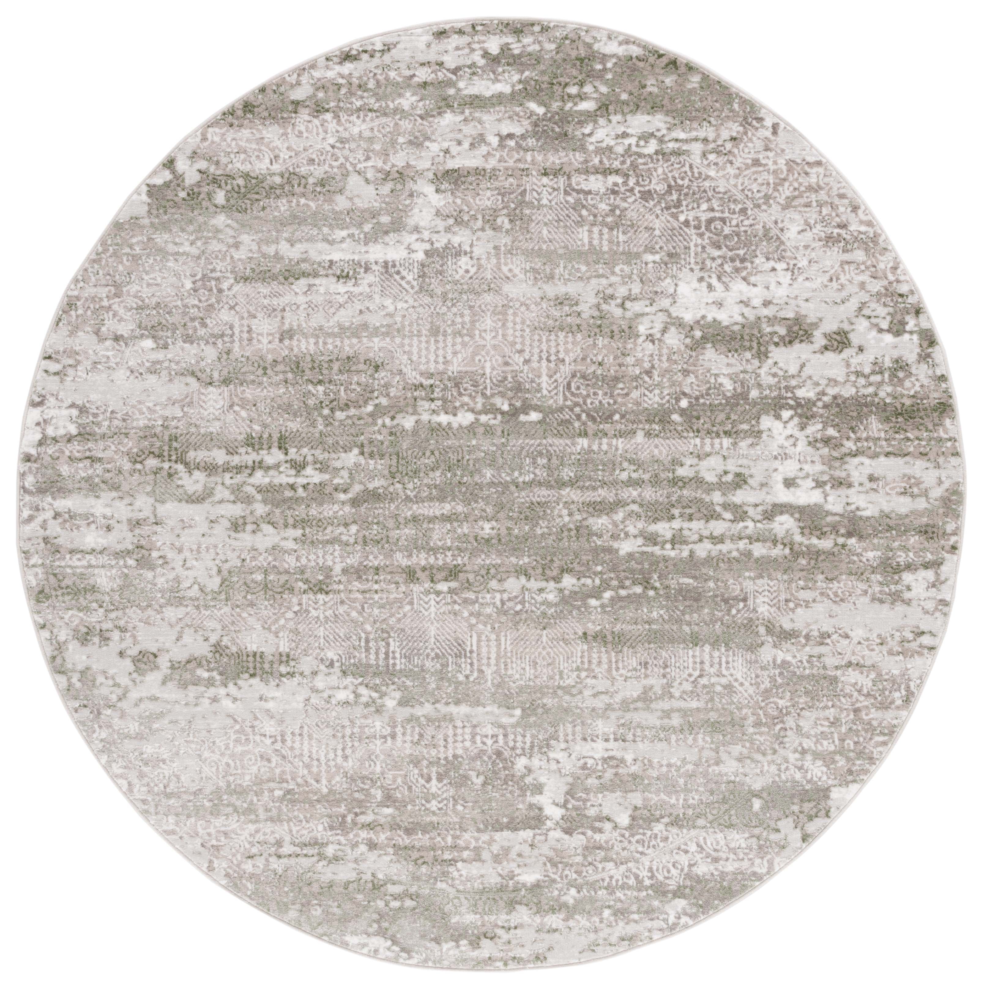 Beige and Sage Abstract Round Synthetic Area Rug, 6'7"