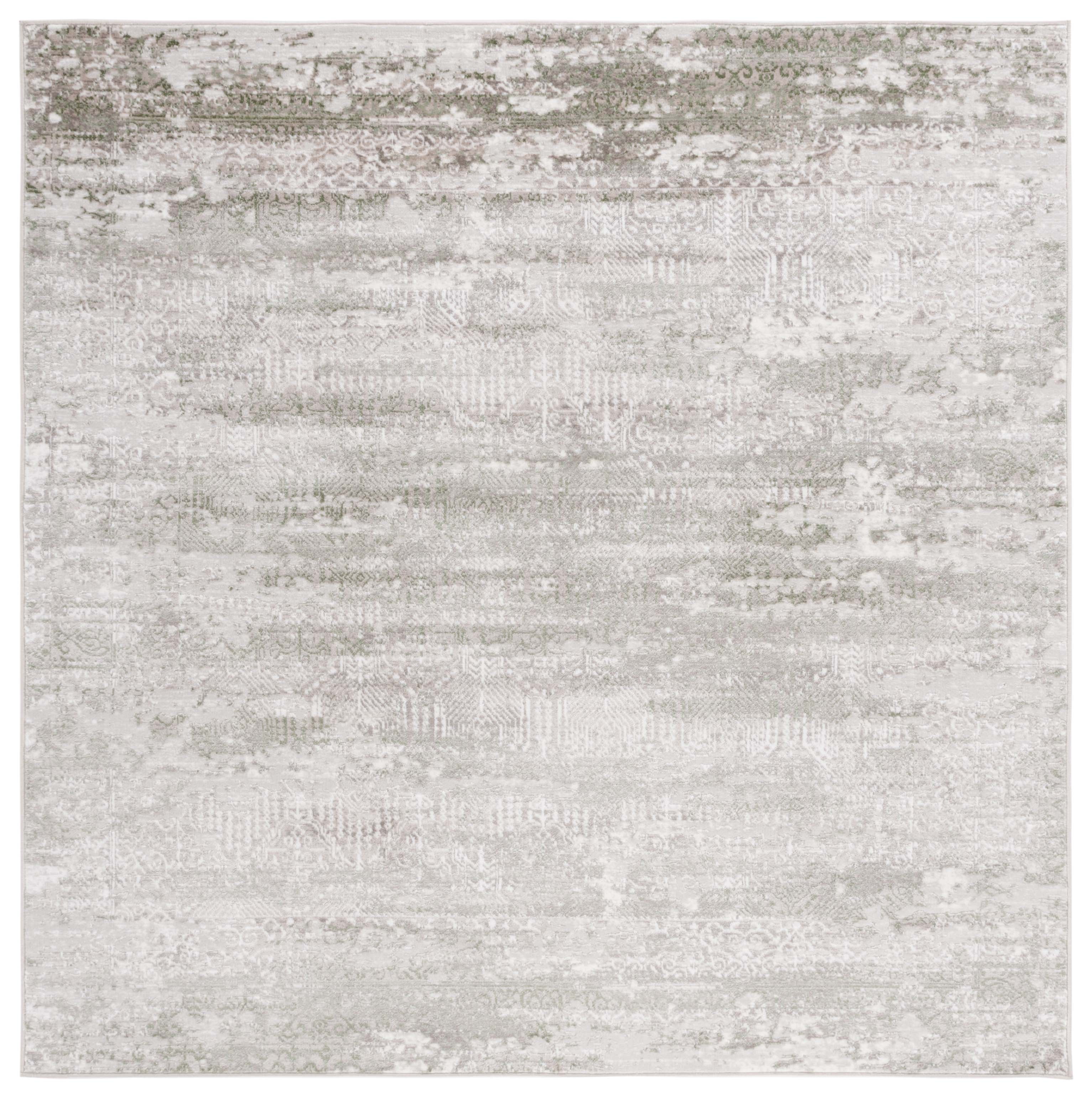 Beige and Sage Square Abstract Synthetic Area Rug