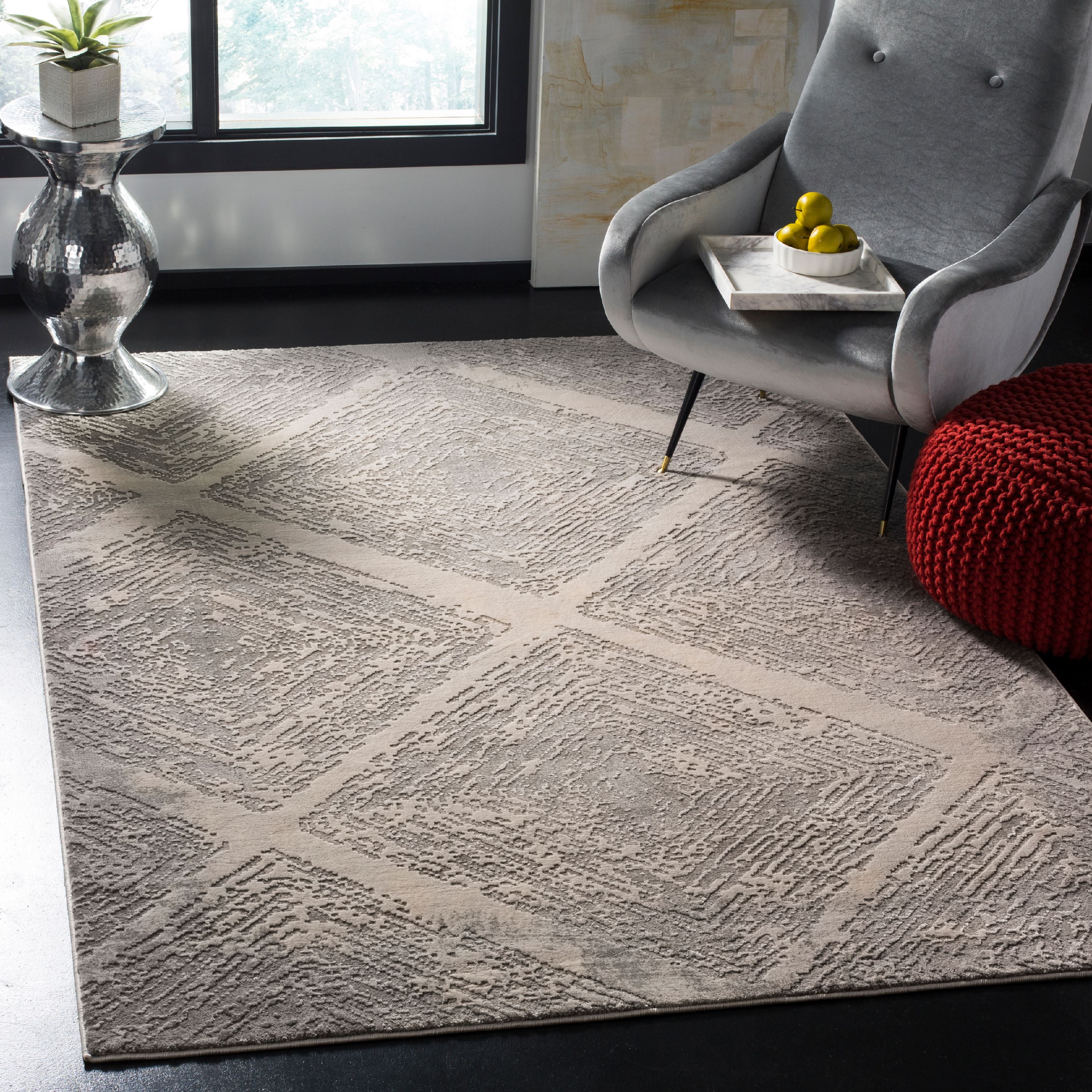 Gray Abstract Stain-Resistant Synthetic Area Rug 79" x 6"